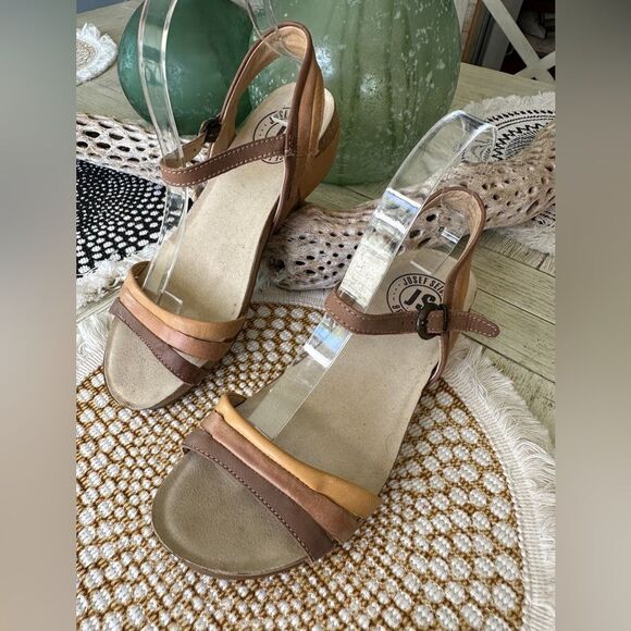 Josef Seibel Leather Ankle Wedge Multi Strap Brown Size 37 6.5 - Picture 1 of 8